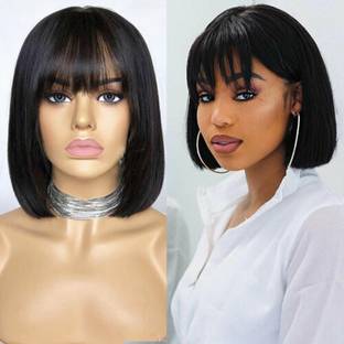 tressed up hair black bang bob hair wig Hair Extension