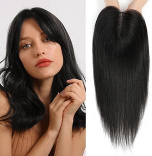Tressed natural black 5 clips hair topper middle part Hair Extension