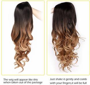 ASG 2 Tone Ombre Black & Light Brown MIddle Part Wavy/Curly Full Head Wig Hair Extension