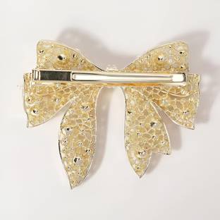 Chronex 1pcs Full Pearl Gold-Plated Bow  Clip Ribbon Bow Barrette  Accessories Hair Extension