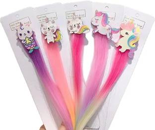 Te Quiti Girls Unicorn Wig hair Clip  Extensions  Accessories hairpins pack of 5 Hair Extension