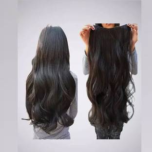 Longmax 5 Clips Based 22 inch Black Curly Premium Quality Synthetic  Extensions Hair Extension