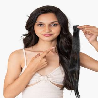 DreamExim Single Clip 100% Human  Extensions/Streak For Women &Girls Black (Pack Of 2) Hair Extension