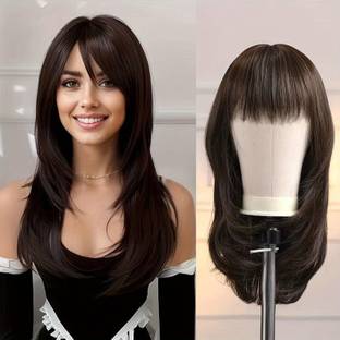 Pinaka Long Brown  Wig for Women with Bangs Hair Extension