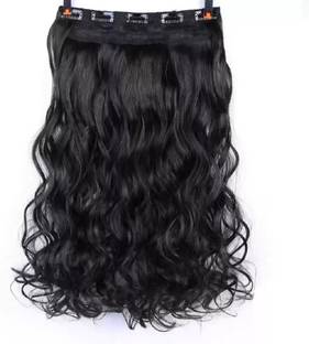 MoonEyes Women's Natural Black 5 Clip in Wavy/Curly  (Pack of 1) Hair Extension