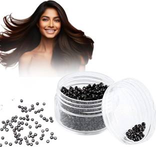 DreamExim 50 pieces Black Silicone Lined Micro Rings Beads hair Extensions (Black Color) Hair Extension