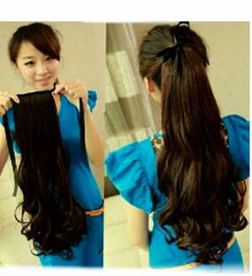 EASYOUNG Ribbon Ponytail Brown Wavy  Extension For Girls And Women Hair Extension