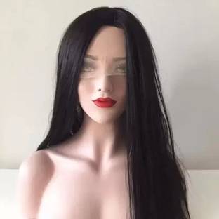 Hymaa Full Head Black Straight With Middle Part 24" Long  Wig For Women Hair Extension