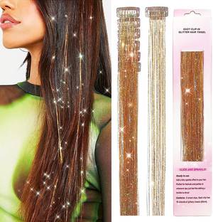 maycreate  Tinsel Extensions, Brown Glitter Tinsel Strands Hair Extension
