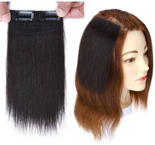 CADENZAHAIR NaturalBlack 2Clipin Remy Straight Side Bangs Patch Volume Wig Real Human 04inch Hair Extension