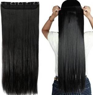 VIVIAN Straight 5 Clip-in Synthetic Extension for Women 24 inch (Black , 100g ) -Pack Of 1 Hair Extension