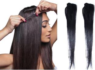 SHIVA Single Clip 100% Human Streak Side Covers Up Extension Natural Black-Pack Of 2 Hair Extension