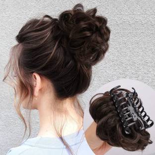D-DIVINE Claw Clip in  Bun Messy Curly Clip in Claw  pieces (Brown) Hair Extension