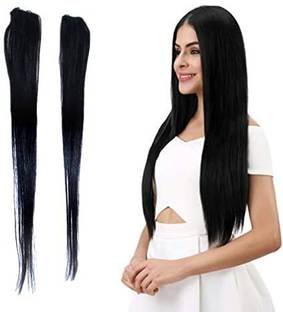 Hymaa 2 Pcs Single Clip Mixed  Side Covers Up Extension/ Patch For Women And Girls Hair Extension