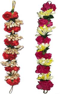 GadinFashion Stylish Accessories Set Combo of Fancy red fabric Gajra Red Golden Hair Extension