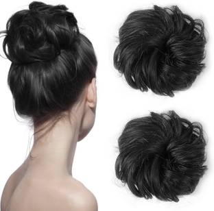 PrimeBerie 2 Piece Messy  Bun Synthetic Juda For Women & Girls, 35 Gram,Black Hair Extension