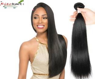 Ritzkart WOMEN HAIR WEFT, FEEL REAL HUMAN HAIR UNPROCESSED BRAZILIAN STRAIGHT HAIR WEFT 20 INCH LONG NATURAL BLACK HIGH FIBER EXTENSION WEFT 1 BUNDLE 80 GM (Double drawn) Hair Extension