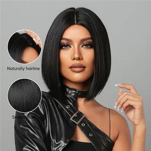 ASG 10 Inch Bob Cut Synthetic Wig Straight Middle Part  Natural Looking Wig Hair Extension