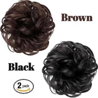 iFkart 2pc Black Brown Curly  Bun 35 gm For Women Girls Fashionable Hair Extension