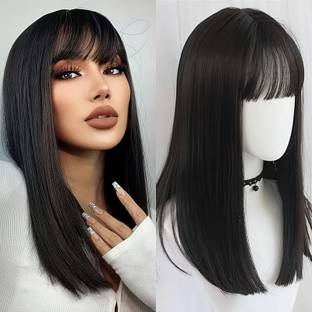 D-DIVINE Long Black  Wig With Bangs For Women Hair Extension