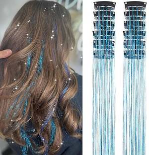 D-DIVINE 2Pcs Clip in  Tinsel, 24 Inch Glitter Tinsel  Extensions (Sky Blue) Hair Extension