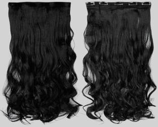 Chronex nEW 5 Clips Based 150gm Synthetic Curly Fashion Extension/Wig, Black (26Inchs) Hair Extension