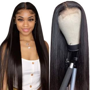 ABNITIO 100% Natural front lace Wig for Women 24 inch Straight Natural Black Hair Extension