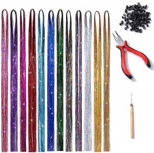A H S Tinsel Kit Strands With Tool, Glitter Shiny Tinsel for Women Girls Set/of 1 Hair Extension