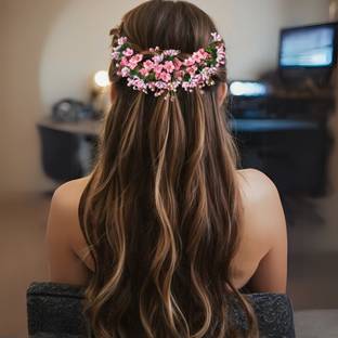 AccessoZone Pink Floral Pearl Bridal  Accessoy for women Hair Extension
