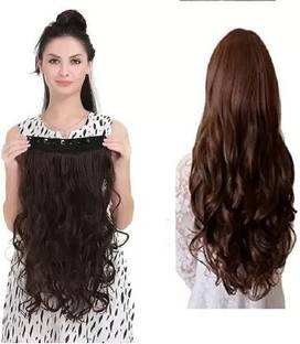 Lebene Full Head Curly/Wave Clip On Synthetic Extension For Girls 24 inch (Brown) Hair Extension