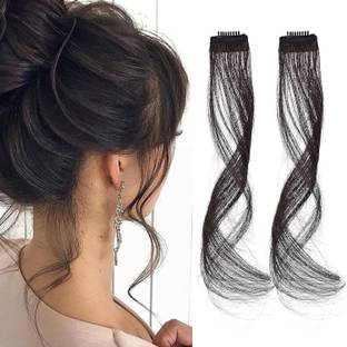 Views Long Side Air Bangs, Wavy Curly Clip in Curtain Bangs Front Side Bangs Hair Extension