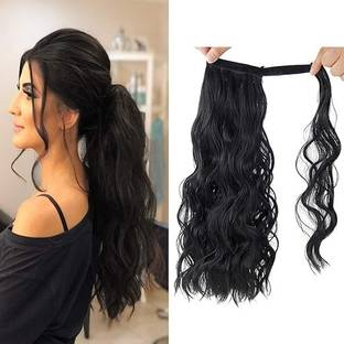Hymaa Long Curly, Wavy Drawstring Ponytail 24 Inch (Black) Hair Extension