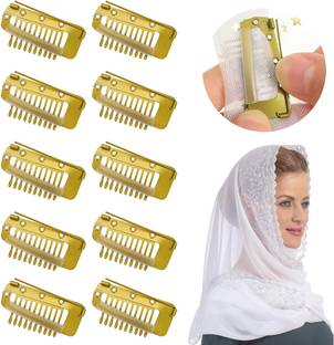 sannidhi 10Pcs Chunni Clips Dupatta Pins for Bride, Gold Wig Clip with Safety Pins Hair Extension