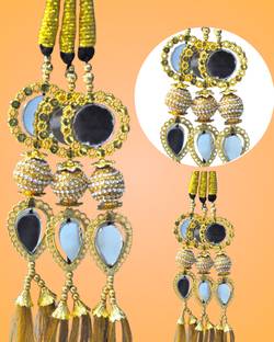 Sunduseva parandi for hair Festive Golden Paranda Tassels with Decorative Beads Hair Extension
