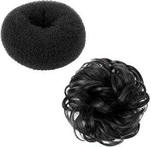 NycLook Set Of 1 Donut Black 15(gm) ,1 Rubber Bun Juda Black 35(gm) Hair Extension