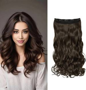 Pinaka hair extensions for women, 5 Clips 22" Curly/Wavy  Natural Brown Hair Extension