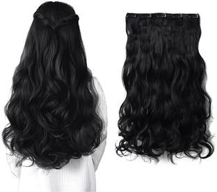 PrimeBerie Women's & Girl's Curly/Wavy Natural Black Clip And Go 22 inch Hair Extension