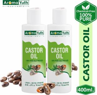 AromaYuth Cold Pressed Castor Oil - 100% Pure & Premium Quality For Hair & Skin - Pack of 2 (200ml Each) Hair Oil