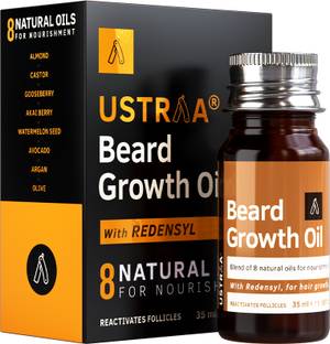 USTRAA Beard Growth Oil - 35ml - More Beard Growth, With Redensyl, 8 Natural Oils including Jojoba Oil, Vitamin E, Nourishment & Strengthening, No Harmful Chemicals Hair Oil