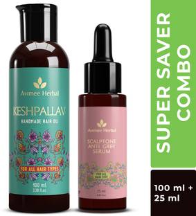 Avimee Herbal Keshpallav Hair Oil (100mL) + Scalptone Anti Grey Serum (25mL) (Super Saver Combo)