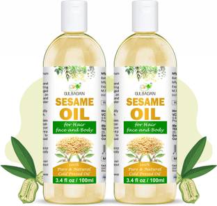 GULBADAN Organic Virgin Sesame Oil (Pure ColdPressed Oil) For Hair, Body, Skin Care, Massage Hair Oil (Pack of 2) Hair Oil