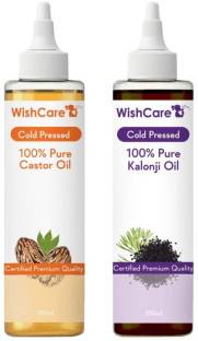 WishCare 100% Pure Cold Pressed Premium Castor Oil and Kalonji Black Cumin Seed Oil - 200 Ml each Hair Oil