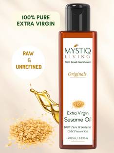 Mystiq Living Extra Virgin Sesame Oil (Cold Pressed) For Skin & Hair- 200ml, Natural and 100% Pure (Organic) Hair Oil