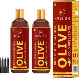 NEWISH Pure Cold Pressed Olive Oil, Baby Massage ,Clinically tested ,Hair Skin oil, Faster Physical growth ,Strengthens Hair Roots, Reduces Wrinkles Pack of 2 400 ml Hair Oil