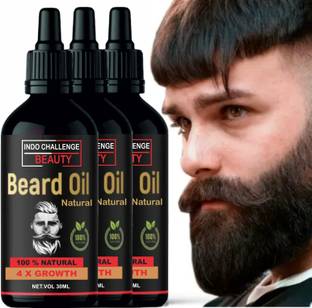 INDO CHALLENGE 3 x Faster Beard Growth oil with 100% Natural Ingredients Based  Hair Oil