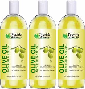 Dravida Organics Pure Olive Carrier Oil -Cold Pressed- 300 ml - moisturizes & hydrates skin , nourishes the scalp and strengthen nails (Pack of 3) Hair Oil