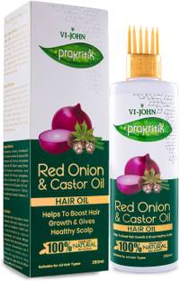 VI-JOHN PRAKRITIK Red Onion & Castor Hair Oil Helps to Boost Hair Growth, 100% Natural Bio Actives Hair Oil