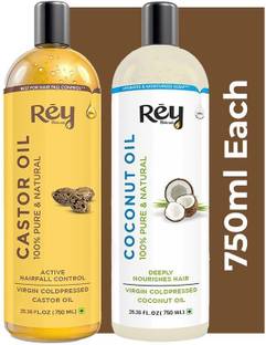 Rey Naturals Castor Oil & Coconut Oil - for hair & skin - 750ml + 750ml  Hair Oil