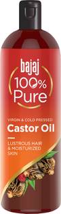 Bajaj 100% Pure Castor Oil - Virgin & Cold Pressed Oil for Lustrous Shiny Hair & Moisturized Skin Hair Oil
