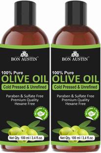Bon Austin 100% Pure Organic Olive oil Combo pack of 2 bottles of 100 ml(200 ml) Hair Oil